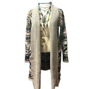 Northern Angel Gorgeous Aztec Southwest Print Extra Long Cardigan Boho Sweater-M
